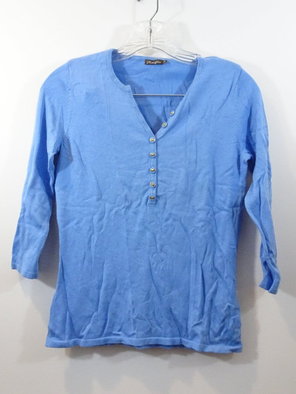 J. McLaughlin Blue Cotton Modal Blend Lightweight Henley Knit Sweater Size XS